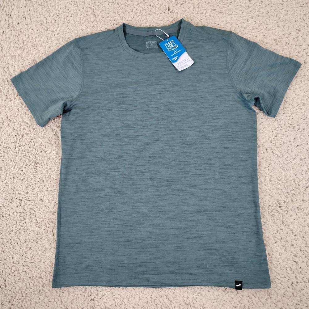Brooks Luxe T Shirt Mens M Stretch Short Sleeve Running UPF Gray Gym Performance